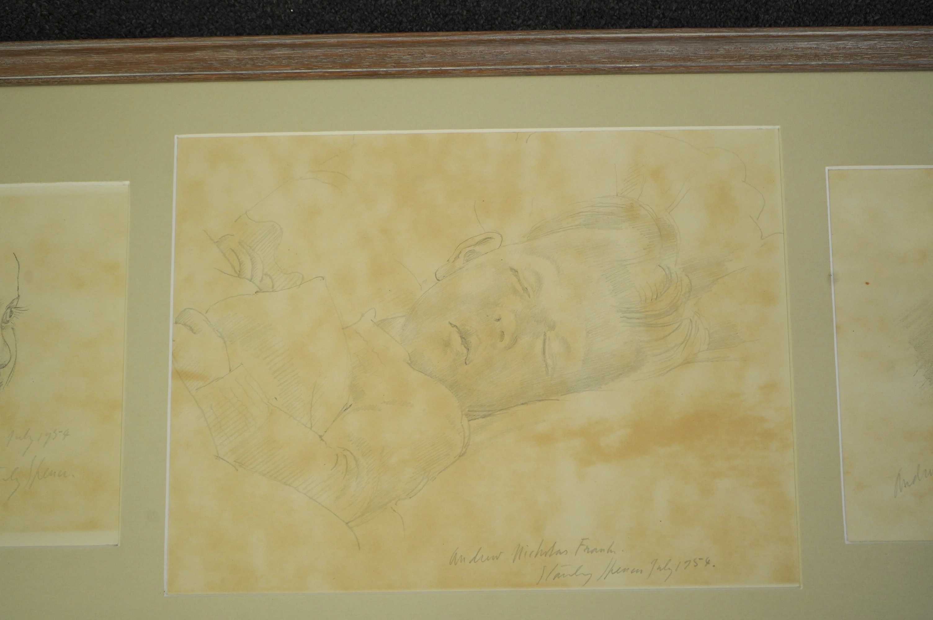 Sir Stanley Spencer R.A. (British, 1891-1959), pencil on paper, Studies of Andrew Franks, aged 2½ years at Chauntry Court, Maidenhead, during the summer of 1954, signed in pencil and dated July 1954, 24 x 32cm and 19.5 x